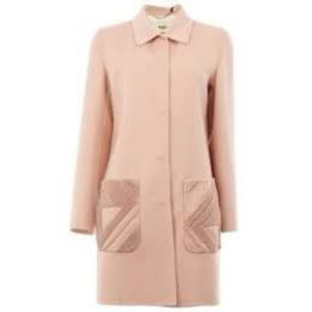 Fendi Roma Wool Coat 42 Blush Pink Shearling Pocket Jacket Italy Luxury Designer